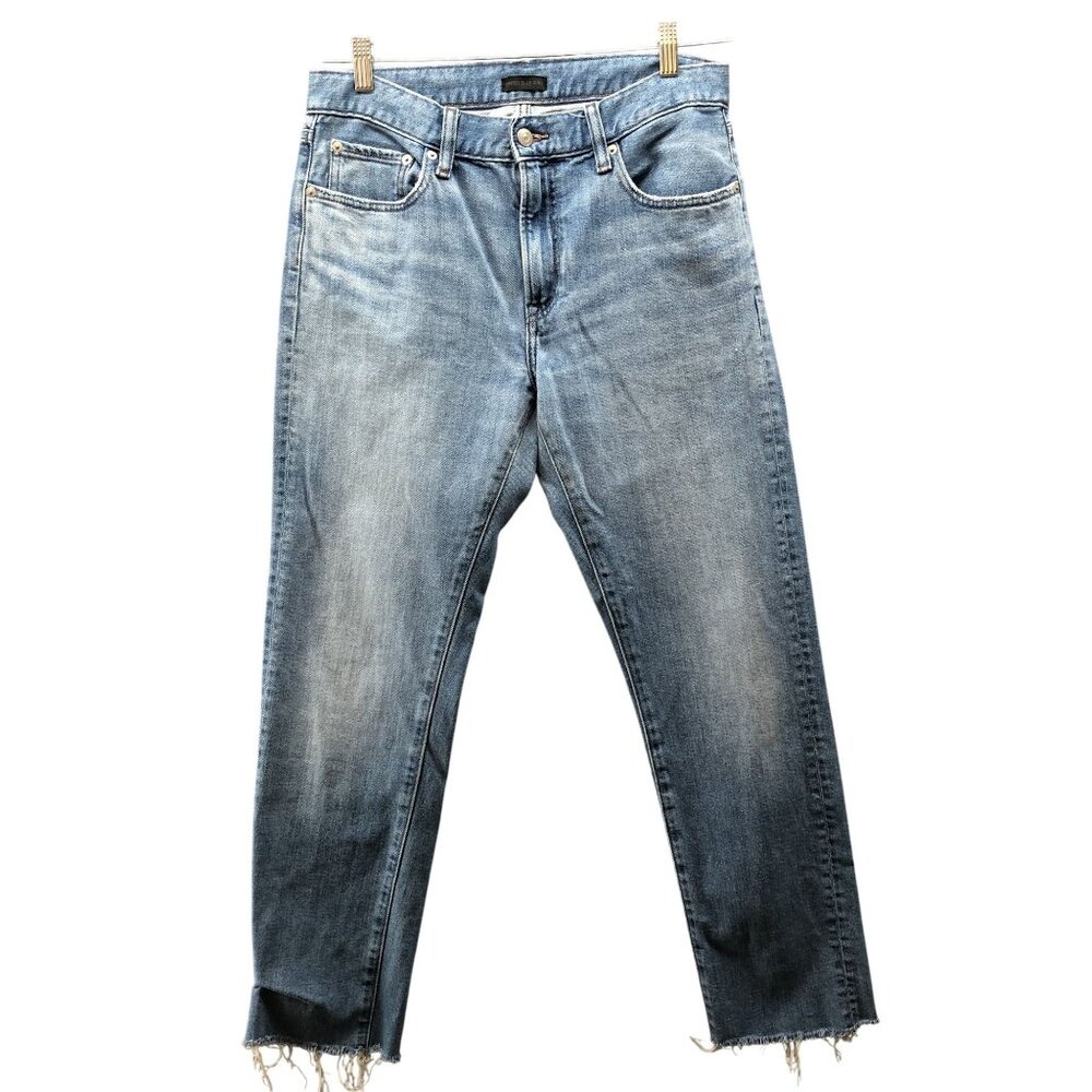 Uniqlo Slim Fit Jeans Mens 31x29 (31x32) Blue‎ Light Wash Stretch Frayed Hem